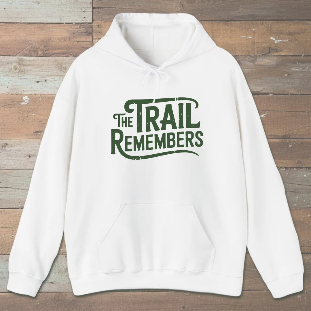 The Trail Remembers Hoodie White Outdoor Nature Tee