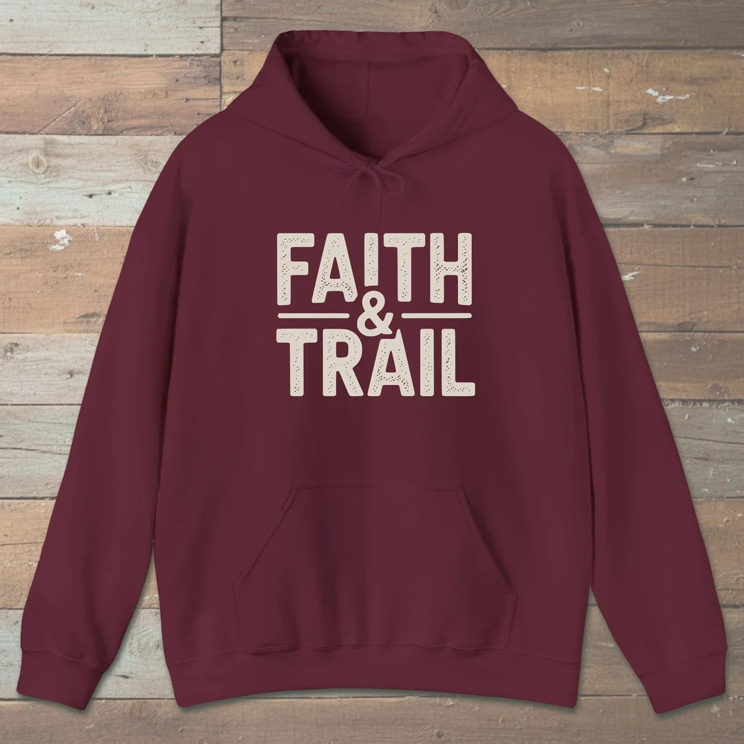 Faith And Trail Hoodie Maroon Outdoor Nature Tee
