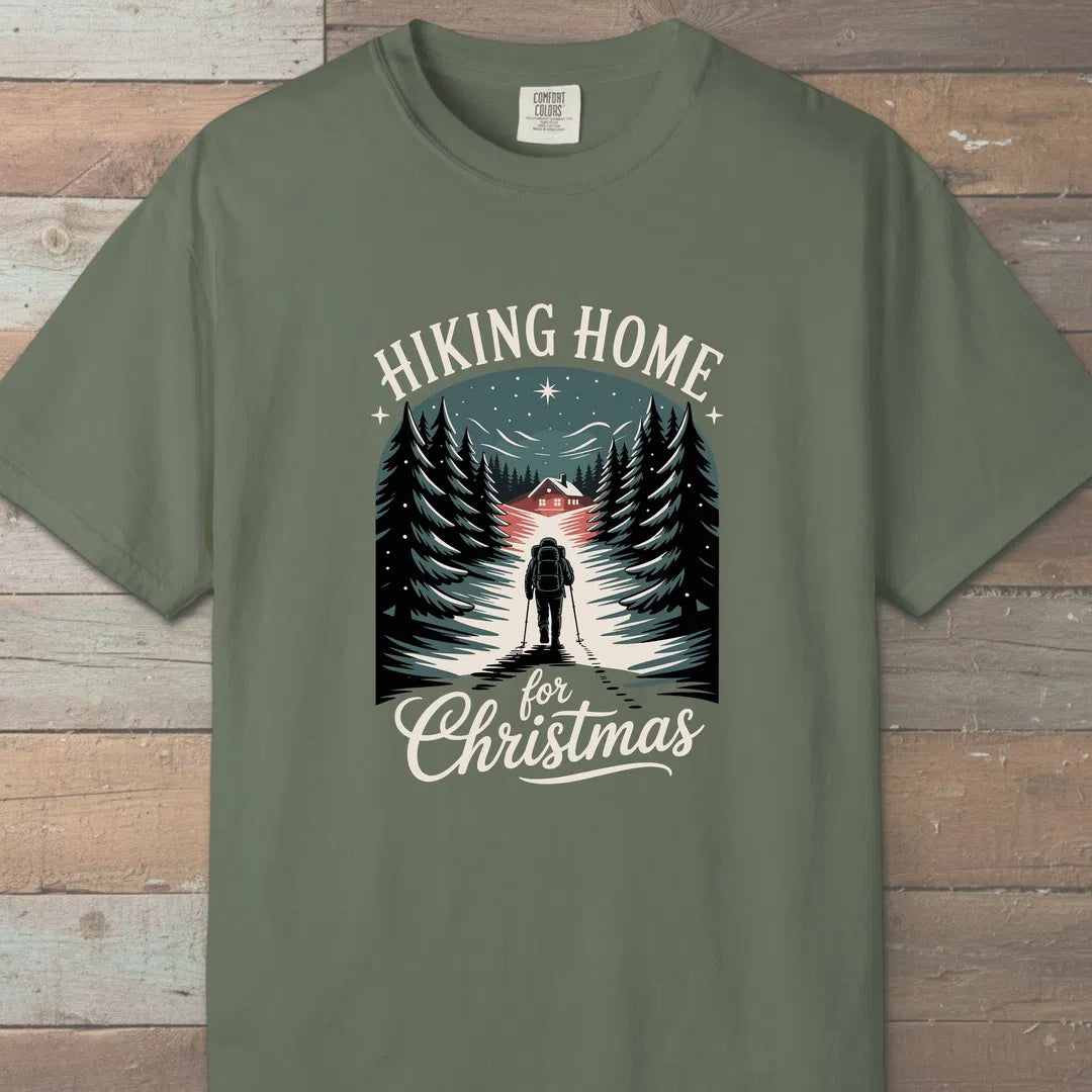 Hiking Home For Christmas T-Shirt Moss Outdoor Nature Tee