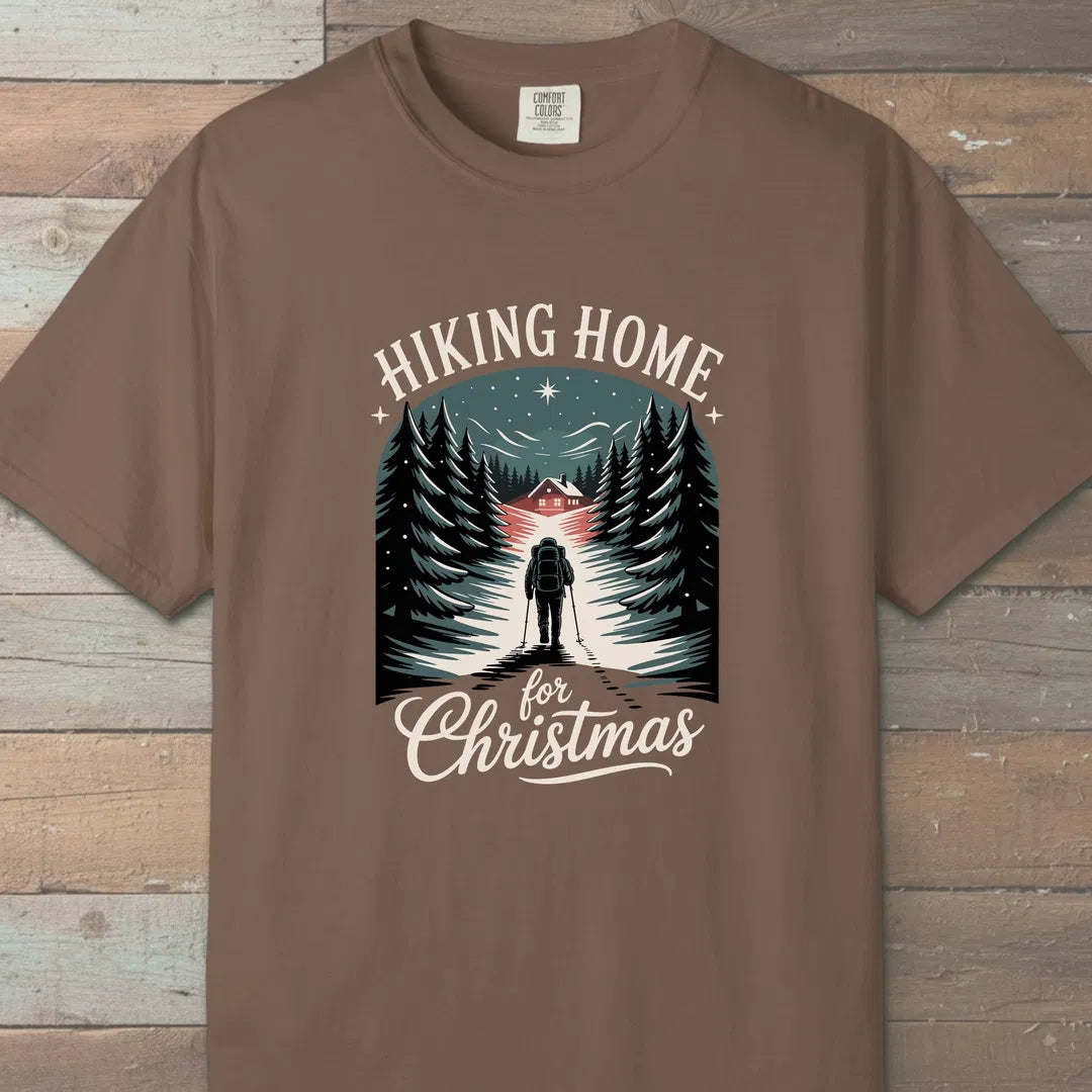 Hiking Home For Christmas T-Shirt Espresso Outdoor Nature Tee