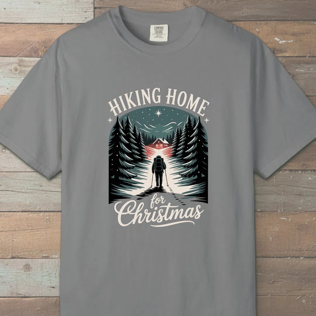 Hiking Home For Christmas T-Shirt Grey Outdoor Nature Tee