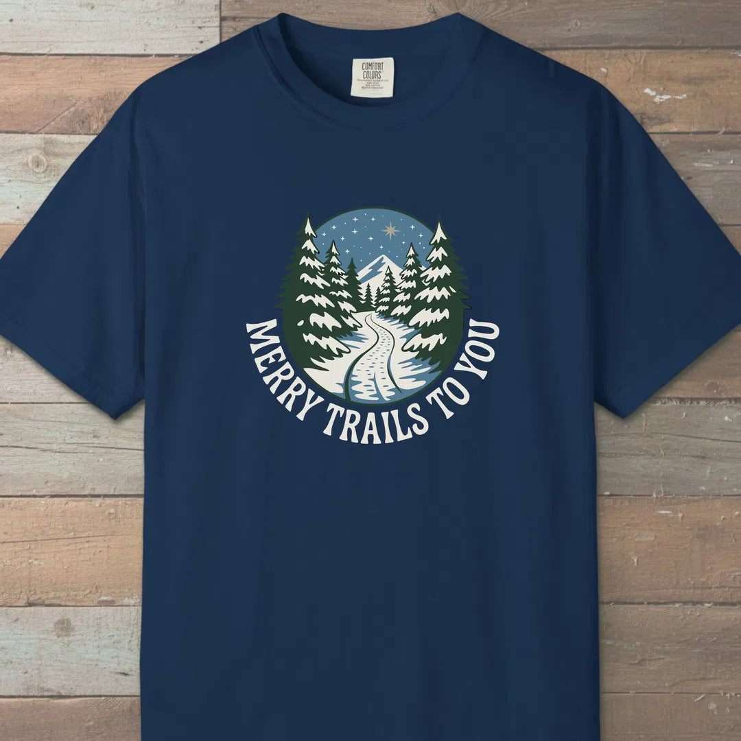 Merry Trails To You T-Shirt Navy Outdoor Nature Tee