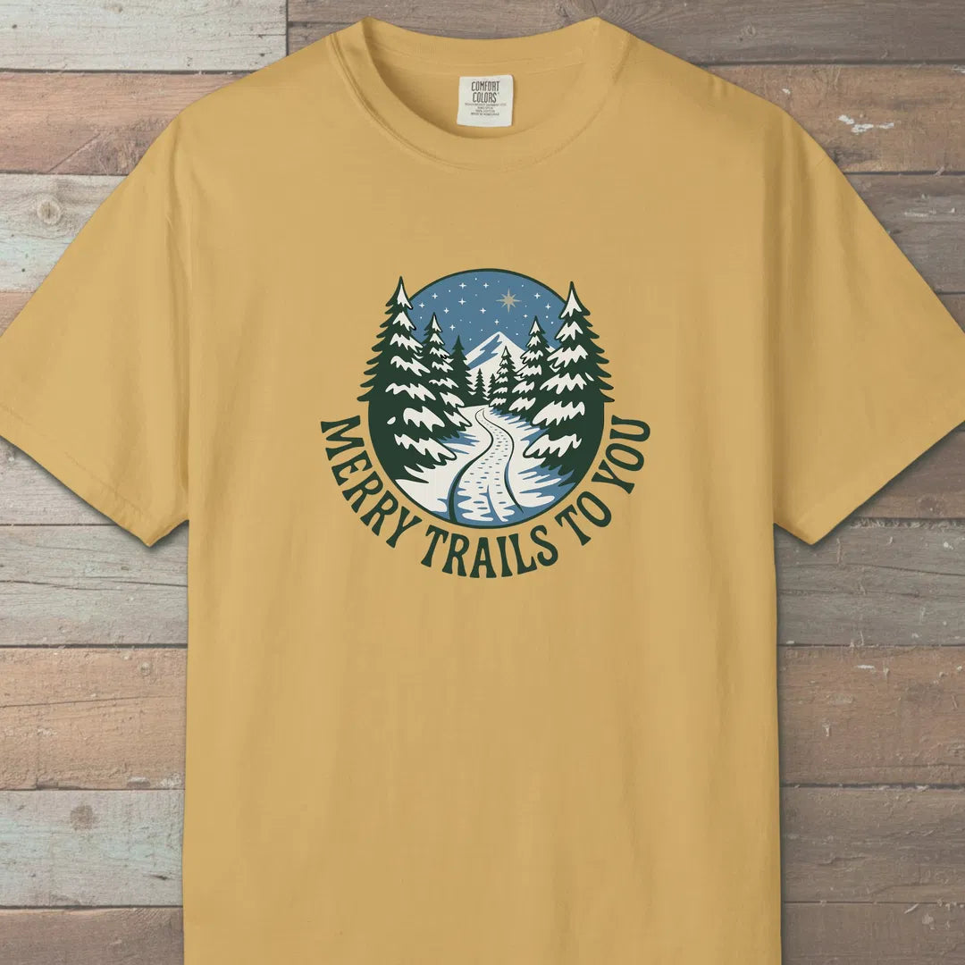 Merry Trails To You T-Shirt Mustard Outdoor Nature Tee