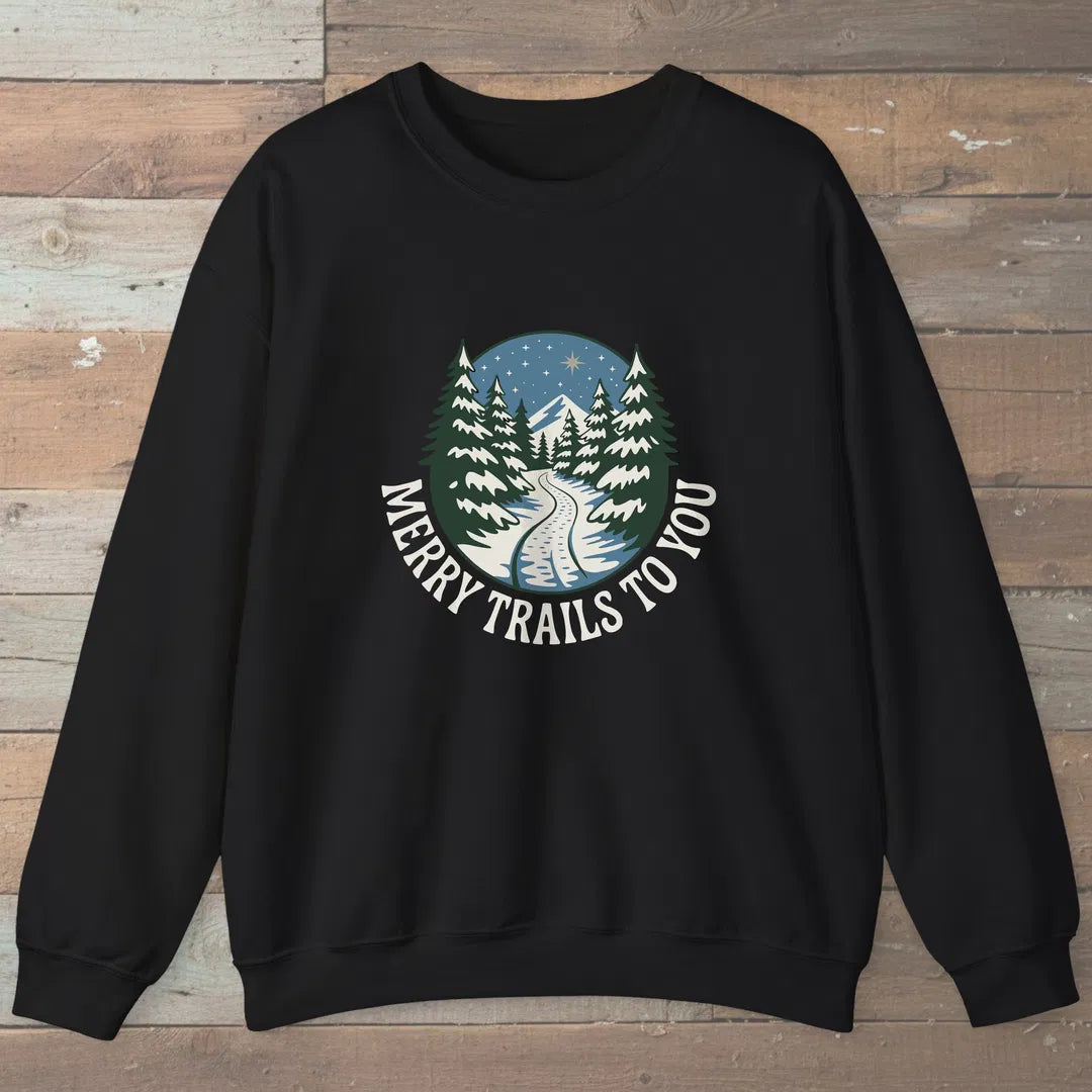 Merry Trails To You Sweatshirt Black Outdoor Nature Tee
