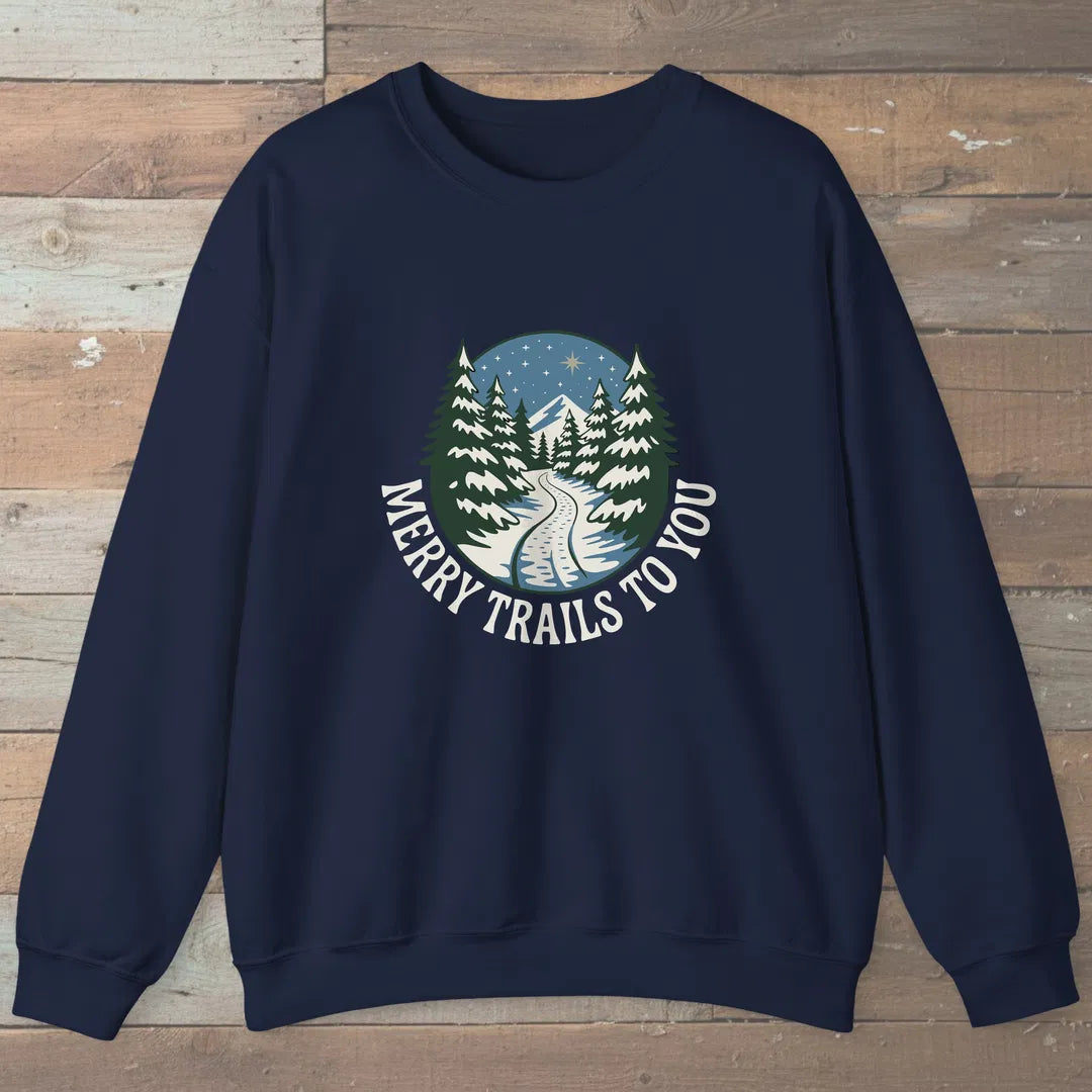 Merry Trails To You Sweatshirt Navy Outdoor Nature Tee