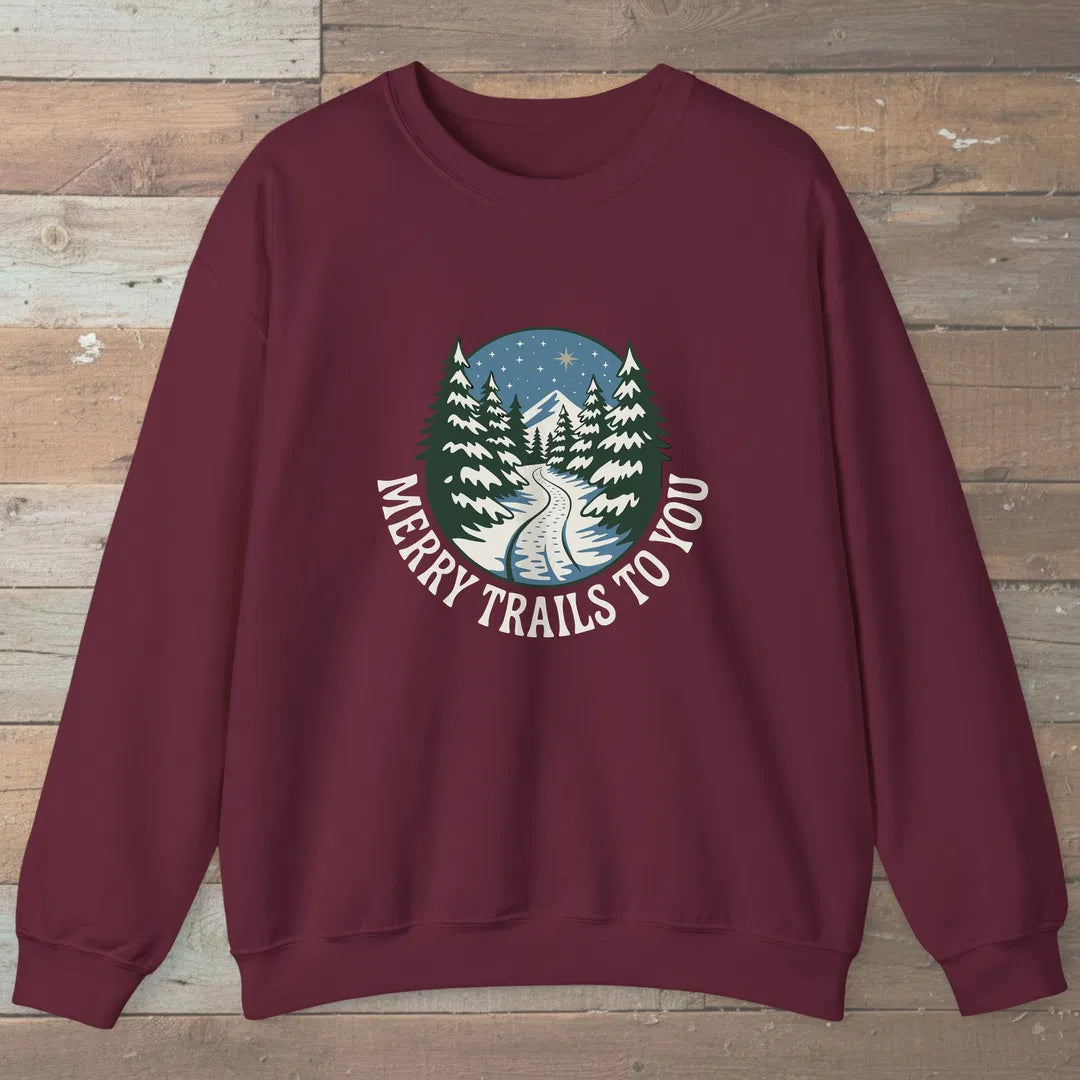 Merry Trails To You Sweatshirt Maroon Outdoor Nature Tee