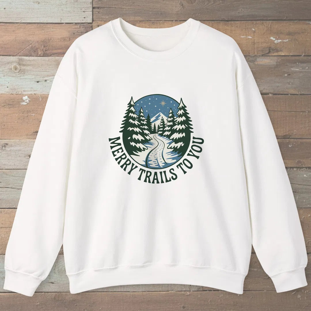 Merry Trails To You Sweatshirt White Outdoor Nature Tee