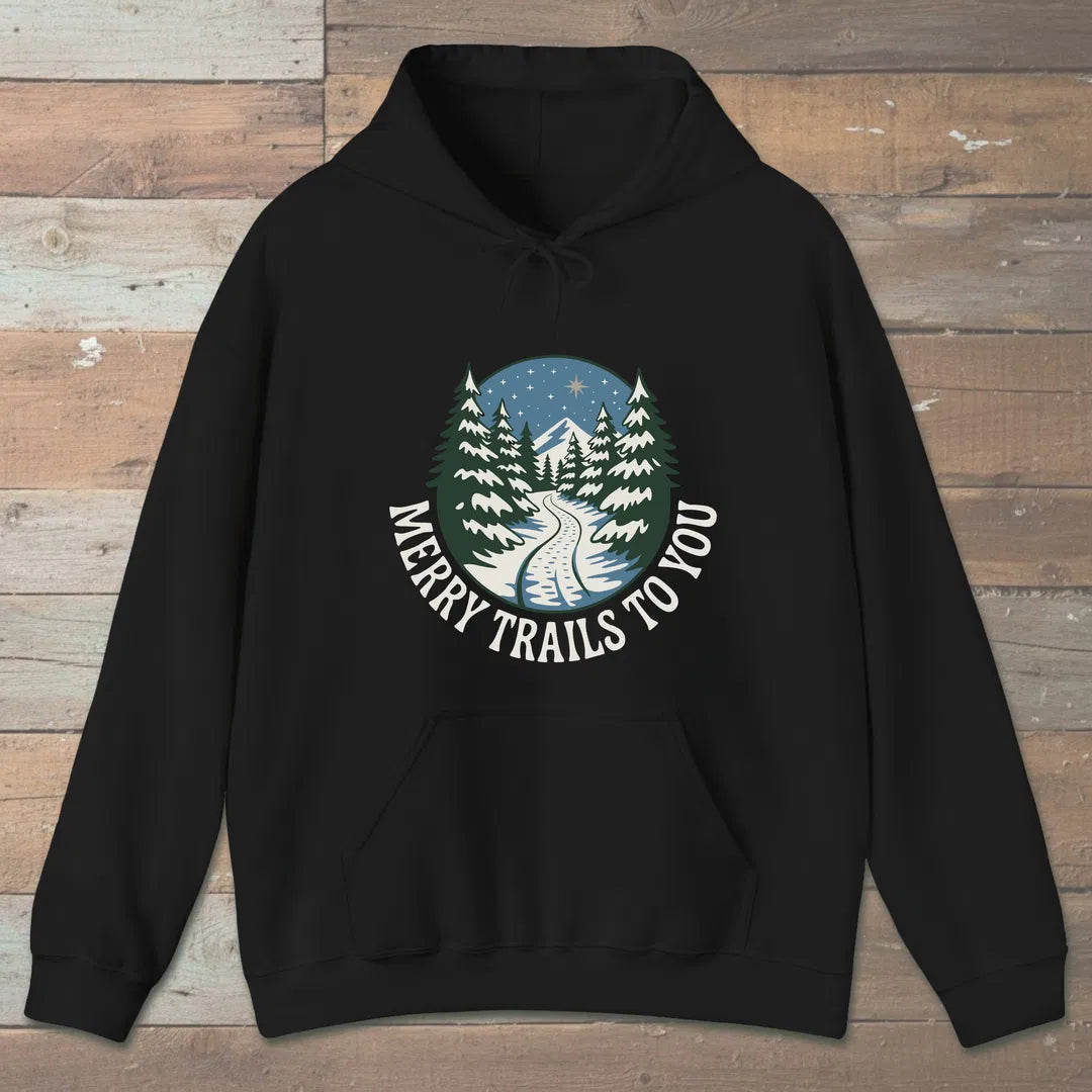 Merry Trails To You Hoodie Black Outdoor Nature Tee