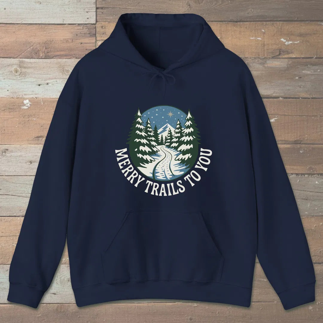 Merry Trails To You Hoodie Navy Outdoor Nature Tee
