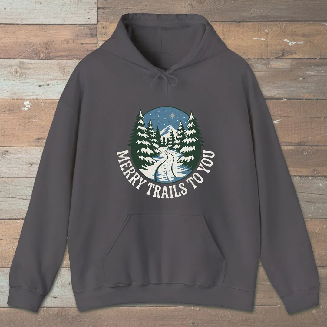 Merry Trails To You Hoodie Charcoal Outdoor Nature Tee