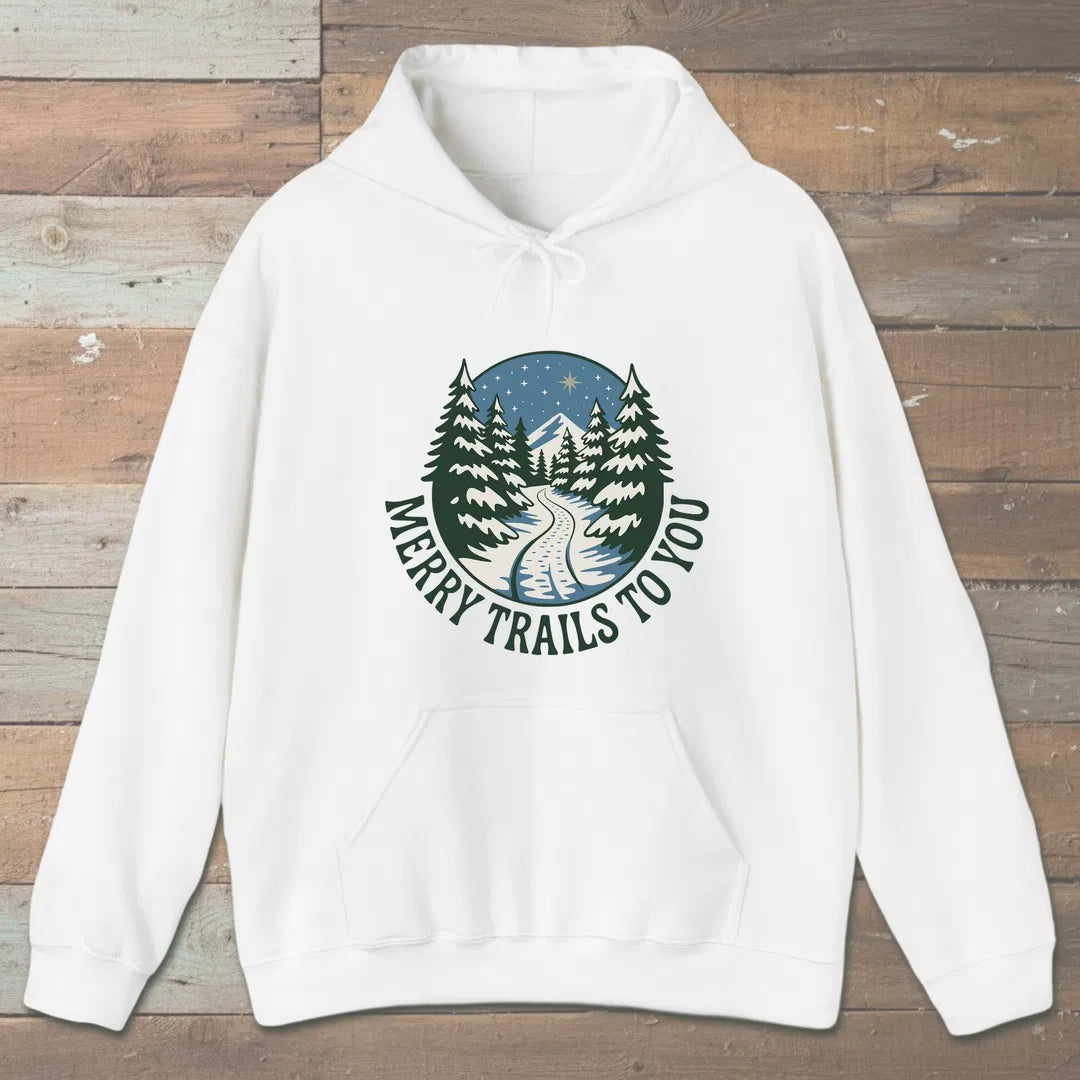 Merry Trails To You Hoodie White Outdoor Nature Tee