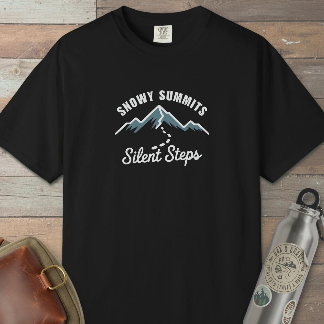Snowy Summits Silent Steps T-Shirt Black Outdoor Nature Tee
