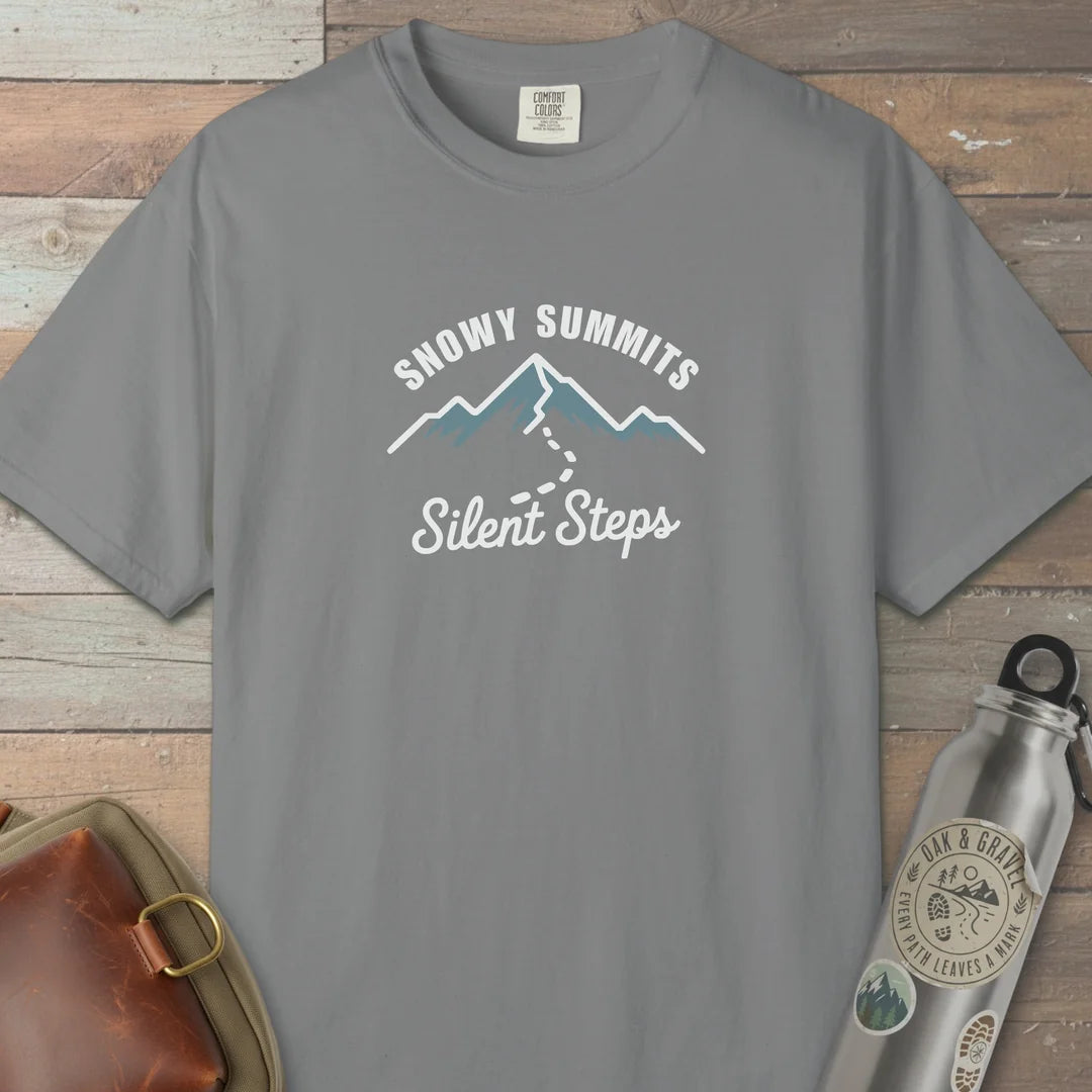 Snowy Summits Silent Steps T-Shirt Grey Outdoor Nature Tee