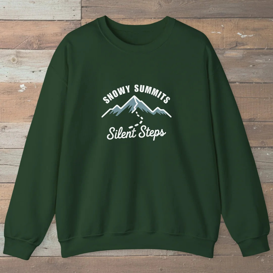 Snowy Summits Silent Steps Sweatshirt Forest Green Outdoor Nature Tee