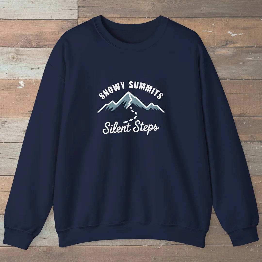 Snowy Summits Silent Steps Sweatshirt Navy Outdoor Nature Tee