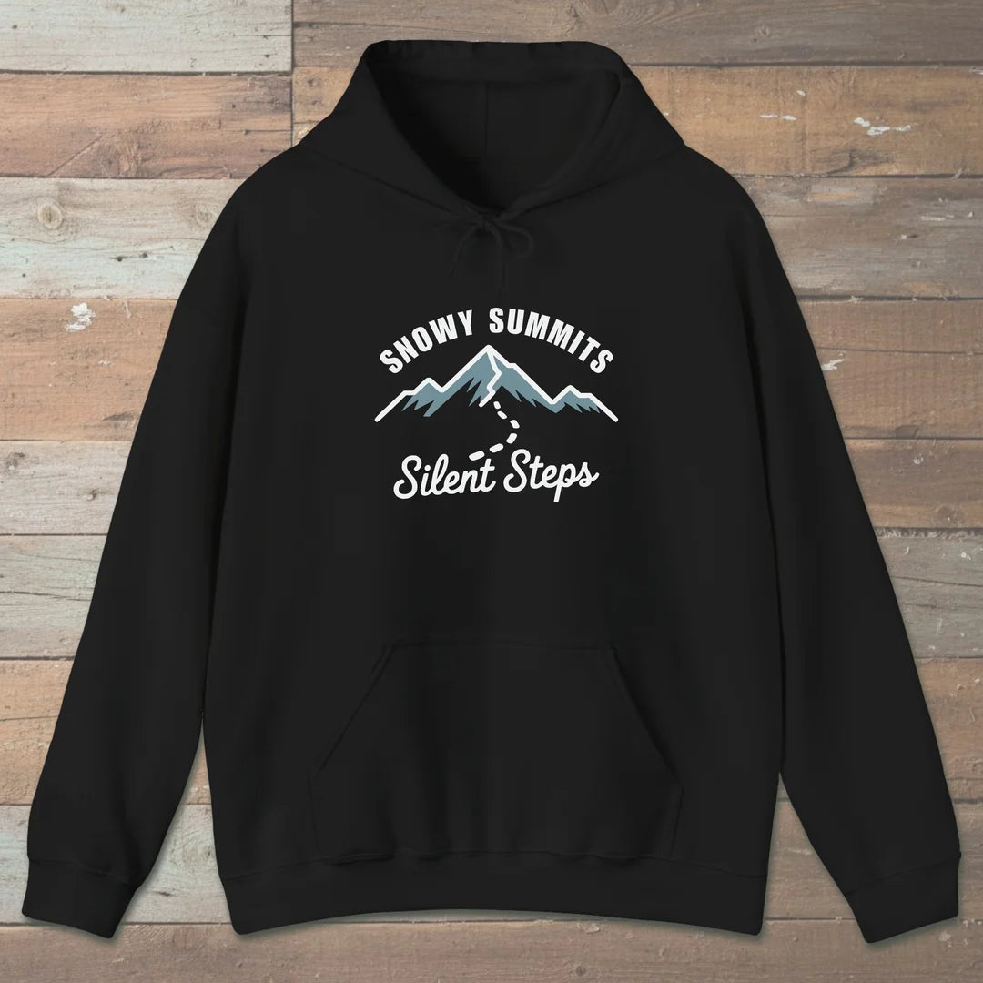 Snowy Summits Silent Steps Hoodie Black Outdoor Nature Tee