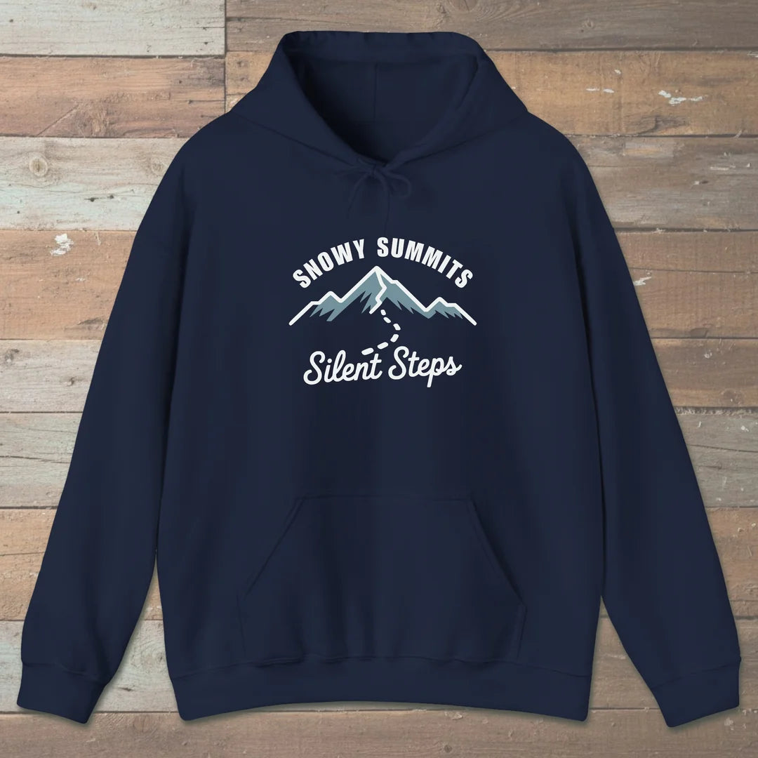 Snowy Summits Silent Steps Hoodie Navy Outdoor Nature Tee