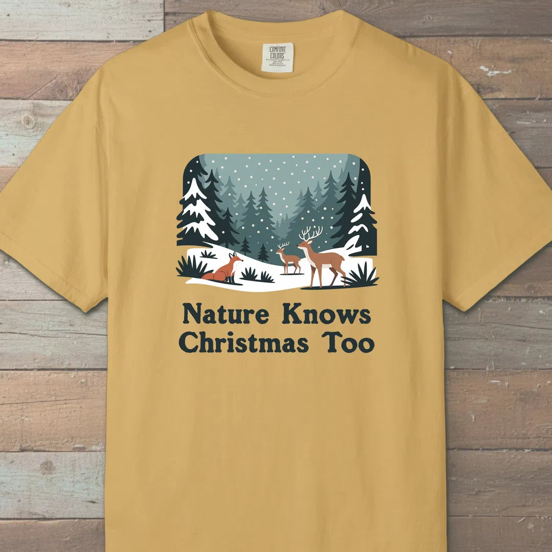 Nature Knows Christmas Too T-Shirt Mustard Outdoor Nature Tee