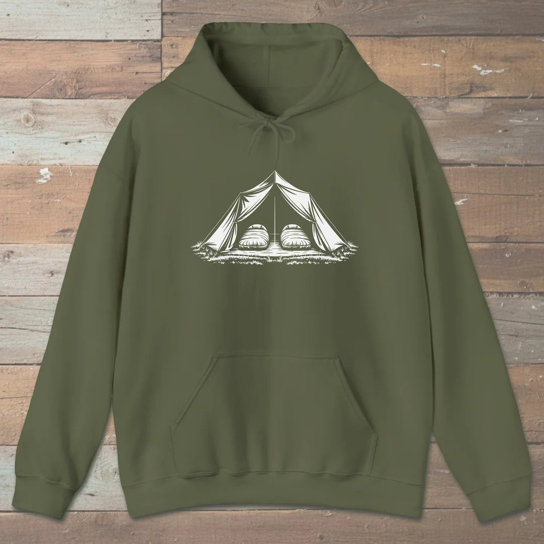 Cozy Camp Tent Twin Sleeping Bags Hoodie Military Green Outdoor Nature Tee