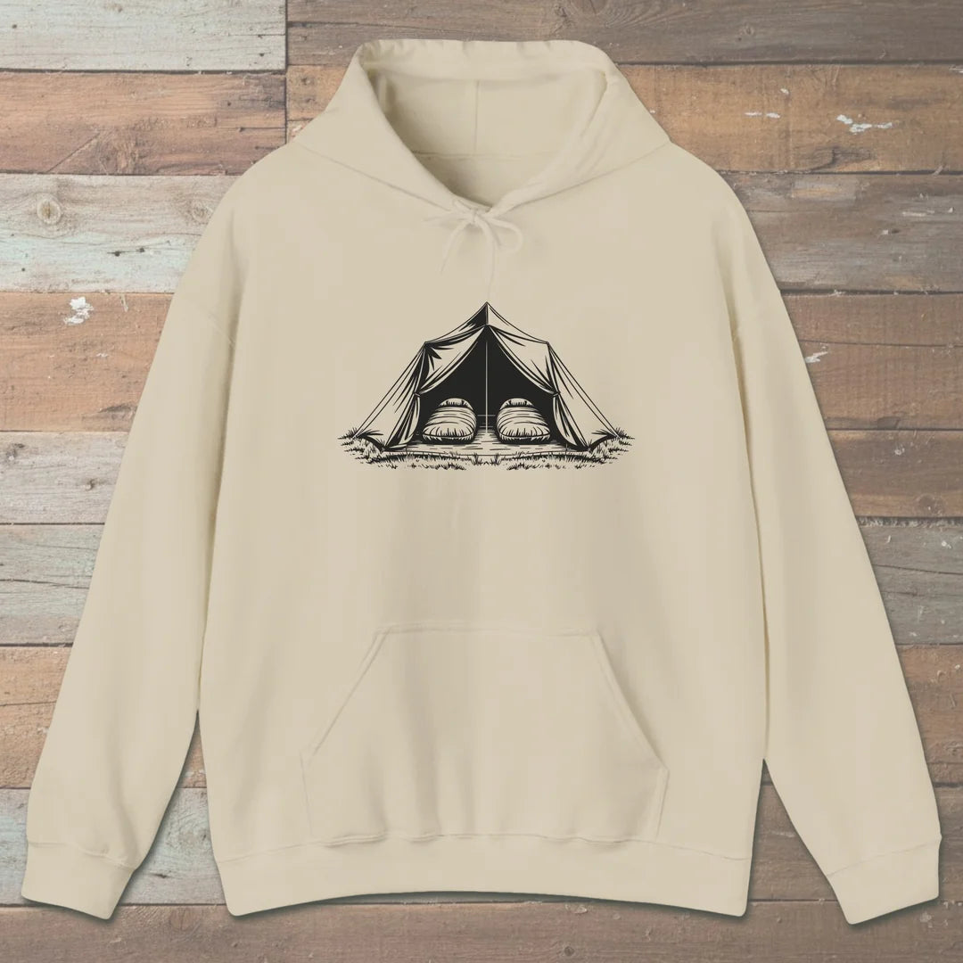 Cozy Camp Tent Twin Sleeping Bags Hoodie Sand Outdoor Nature Tee