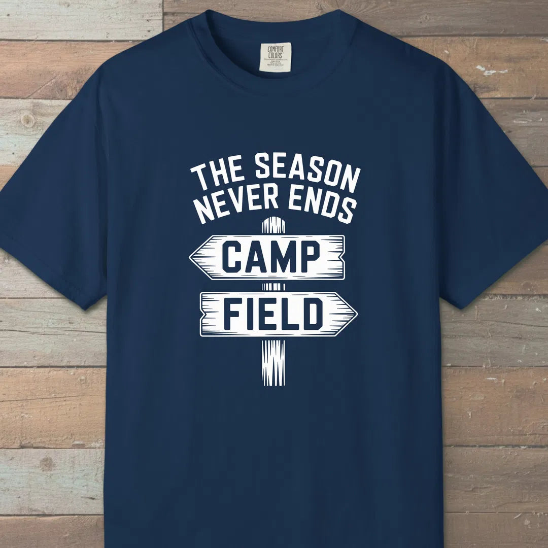 The Season Never Ends T-Shirt Navy Outdoor Nature Tee