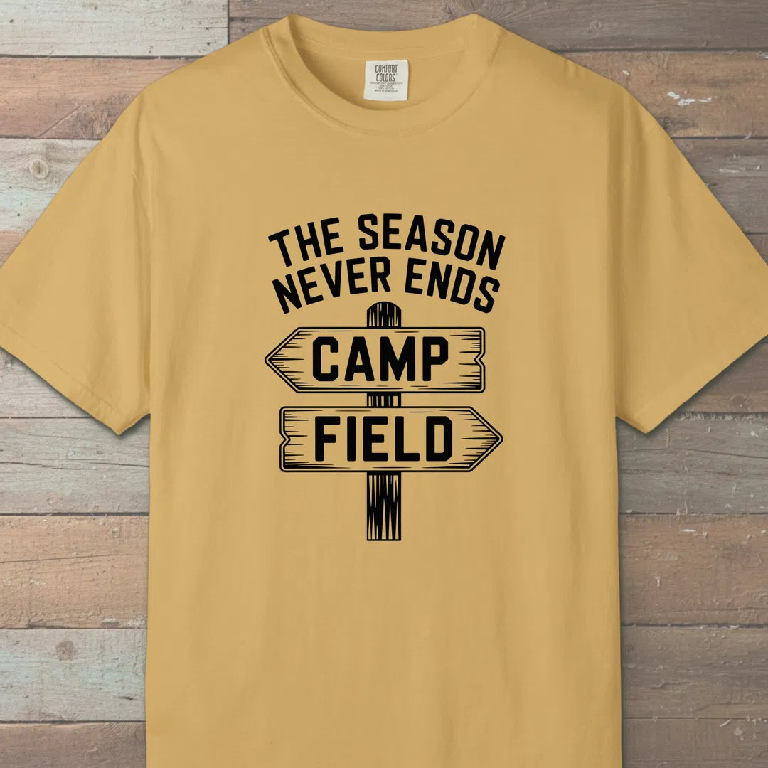 The Season Never Ends T-Shirt Mustard Outdoor Nature Tee