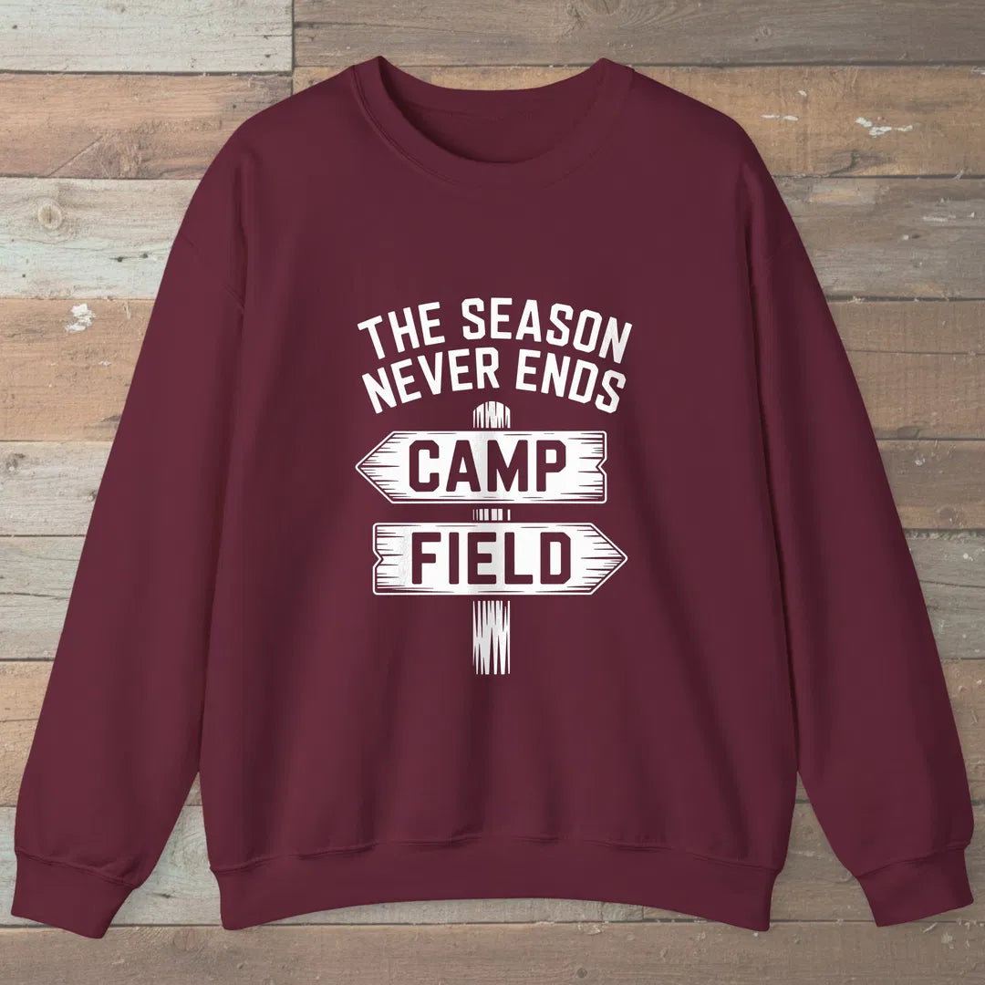 The Season Never Ends Sweatshirt Maroon Outdoor Nature Tee