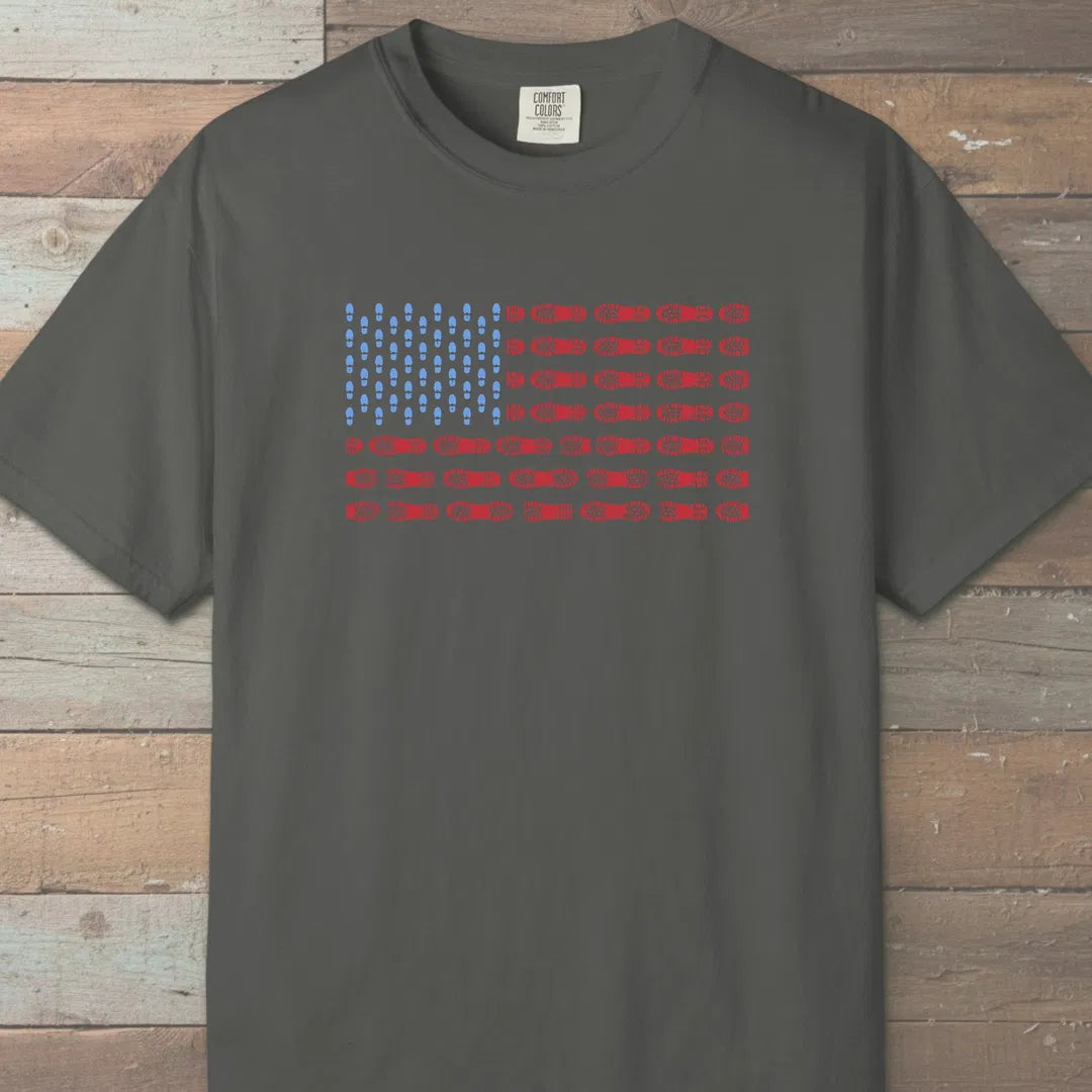 Boot Print Flag T-Shirt Pepper Outdoor Nature Tee