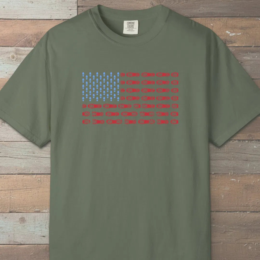 Boot Print Flag T-Shirt Moss Outdoor Nature Tee