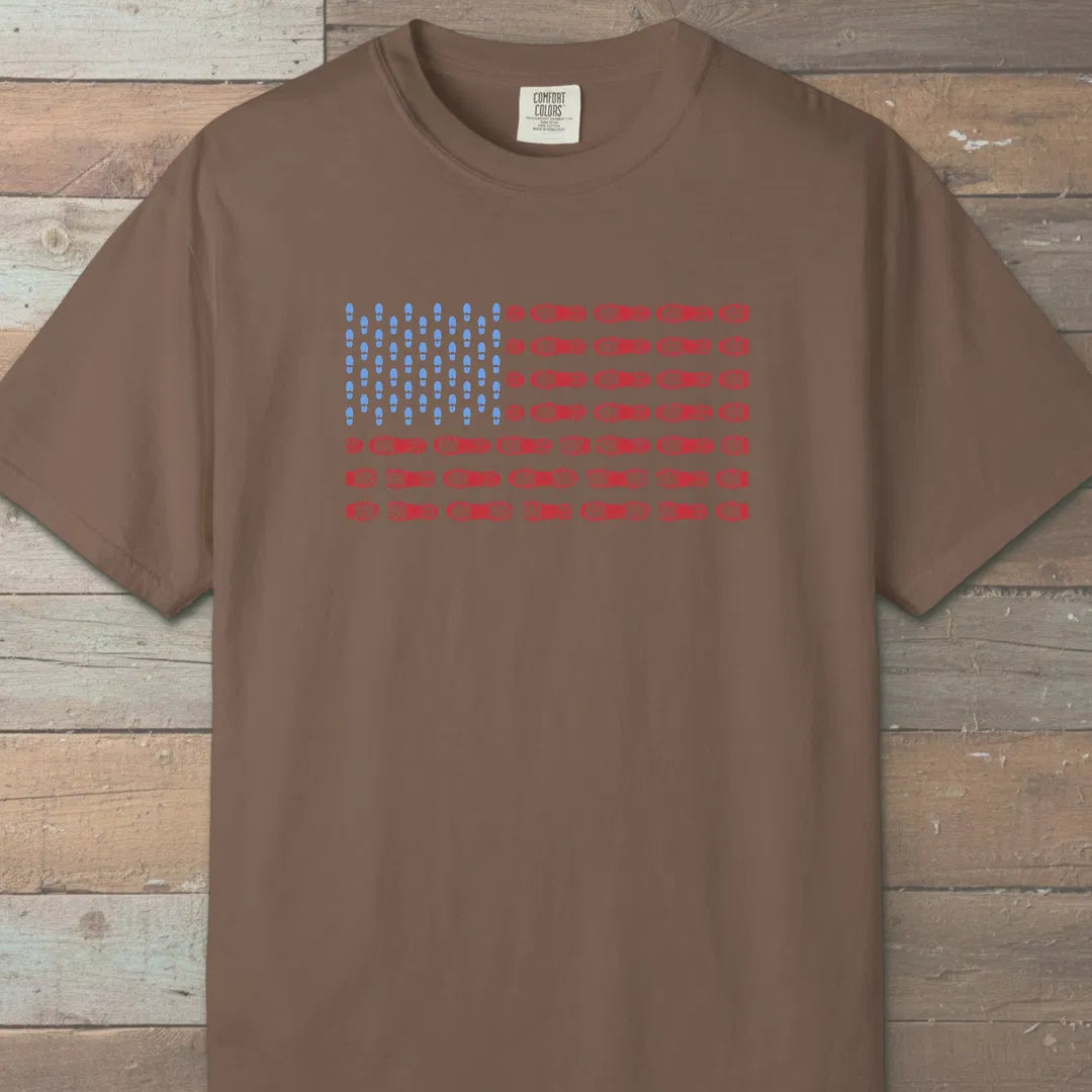 Boot Print Flag T-Shirt Espresso Outdoor Nature Tee