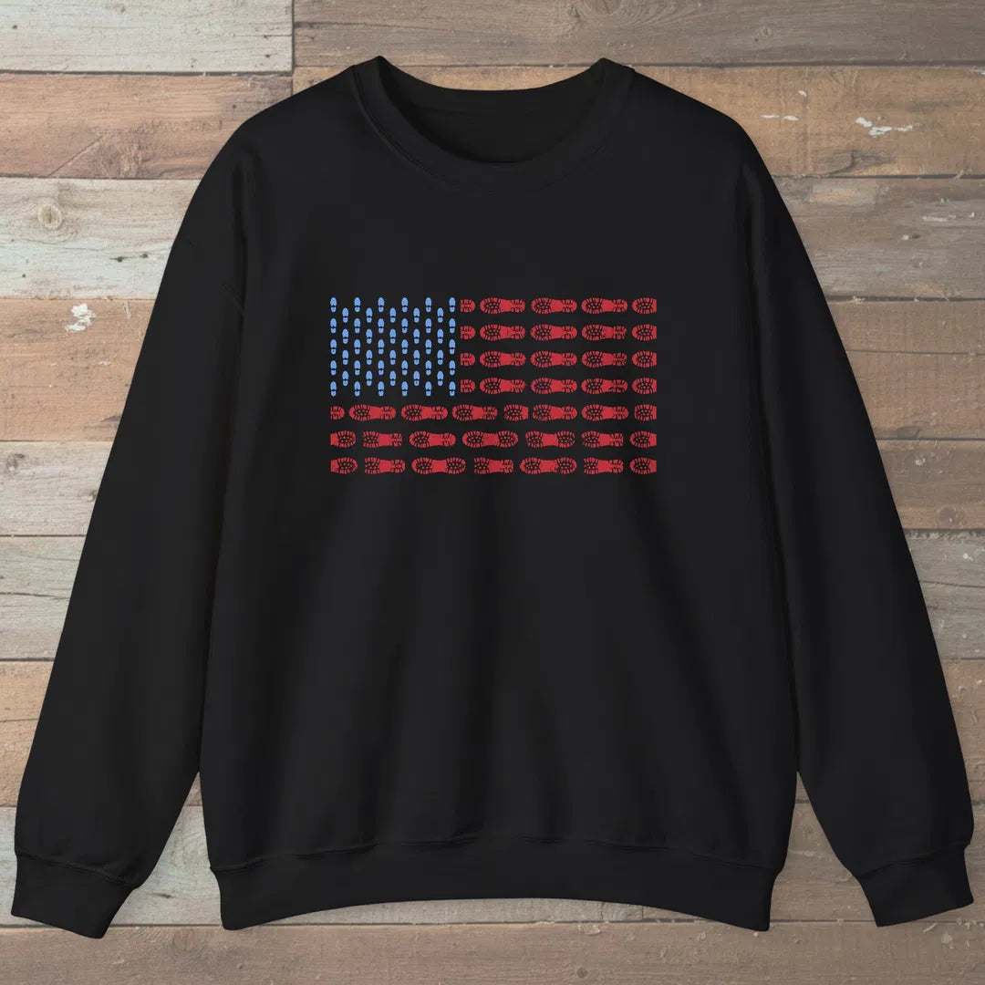 Boot Print Flag Sweatshirt Black Outdoor Nature Tee