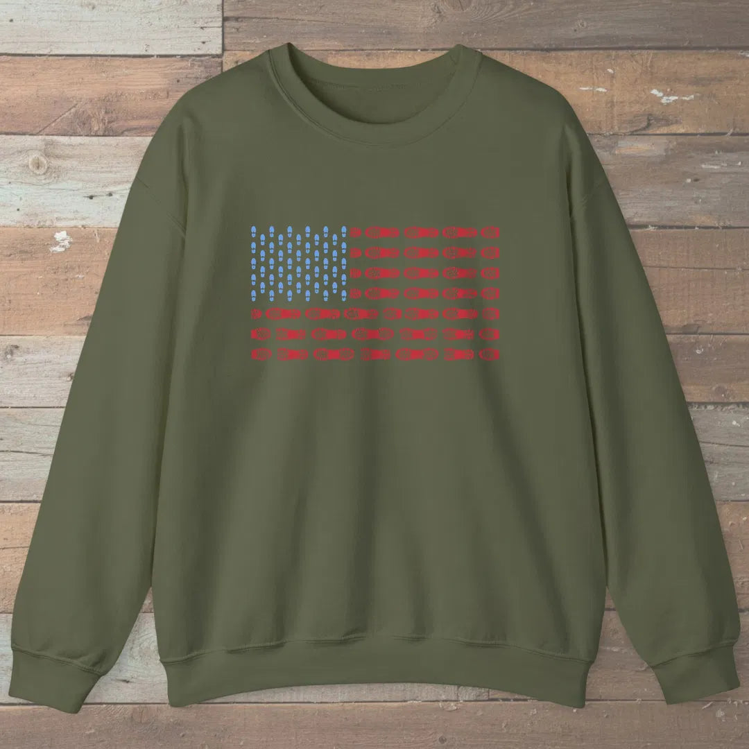 Boot Print Flag Sweatshirt Military Green Outdoor Nature Tee