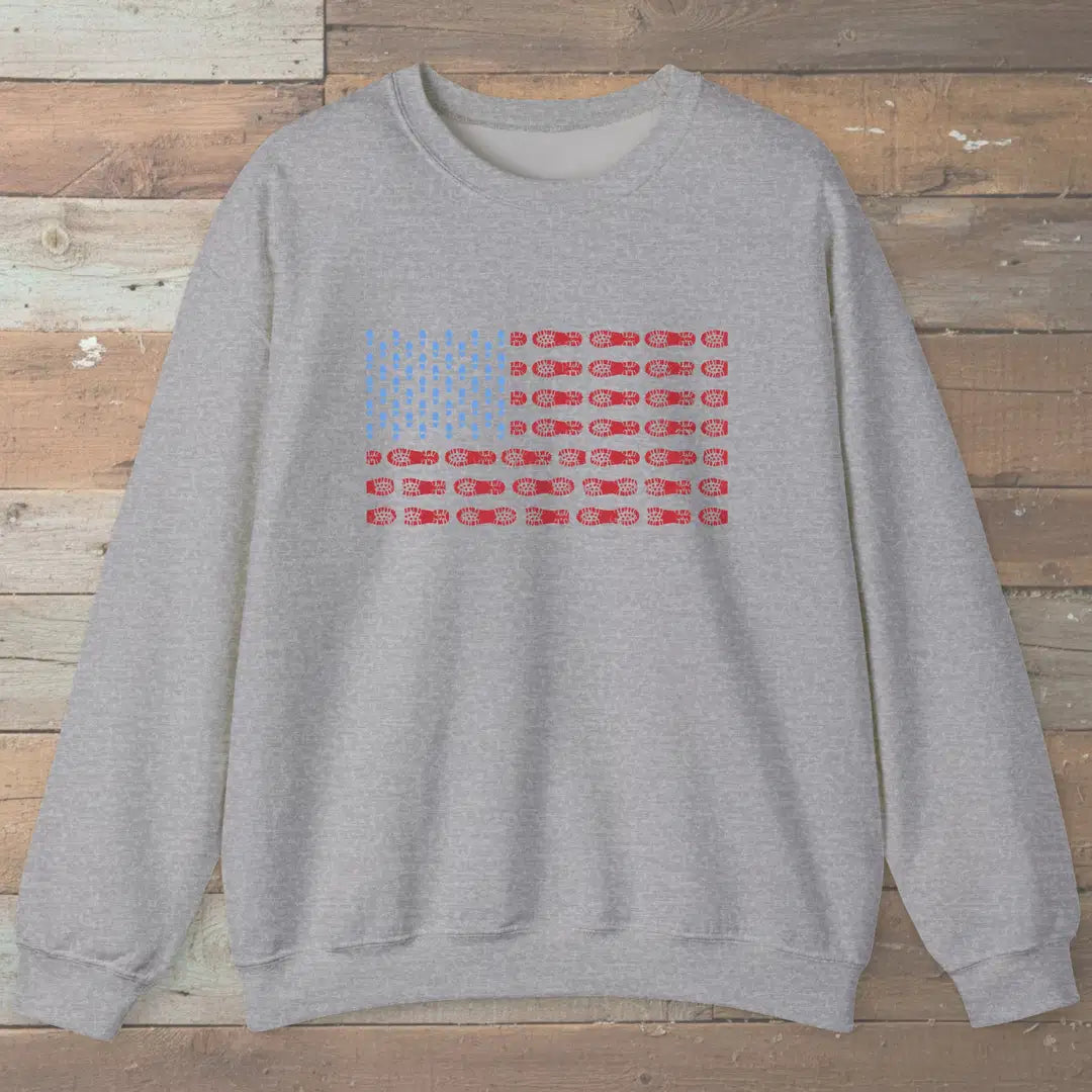 Boot Print Flag Sweatshirt Sport Grey Outdoor Nature Tee
