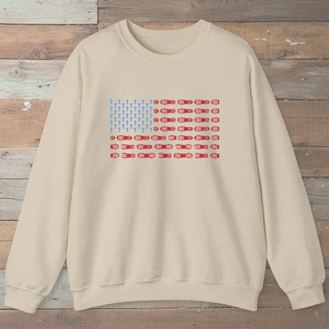 Boot Print Flag Sweatshirt Sand Outdoor Nature Tee