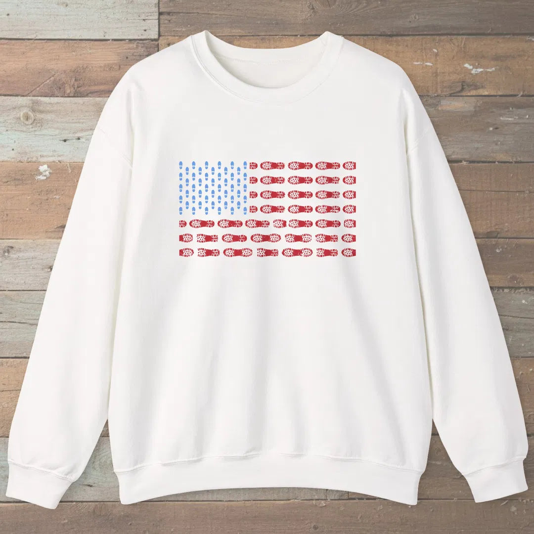 Boot Print Flag Sweatshirt White Outdoor Nature Tee