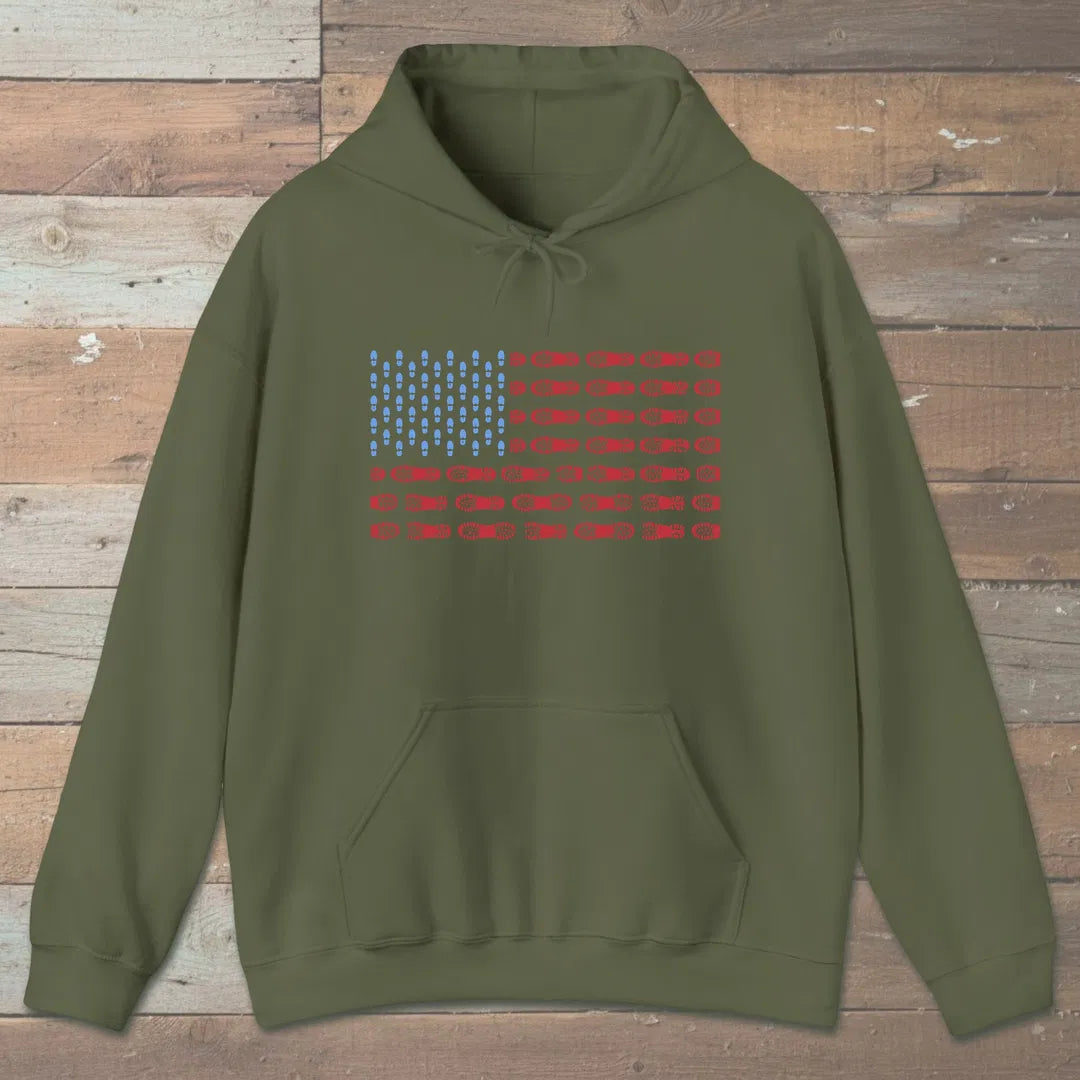 Boot Print Flag Hoodie Military Green Outdoor Nature Tee