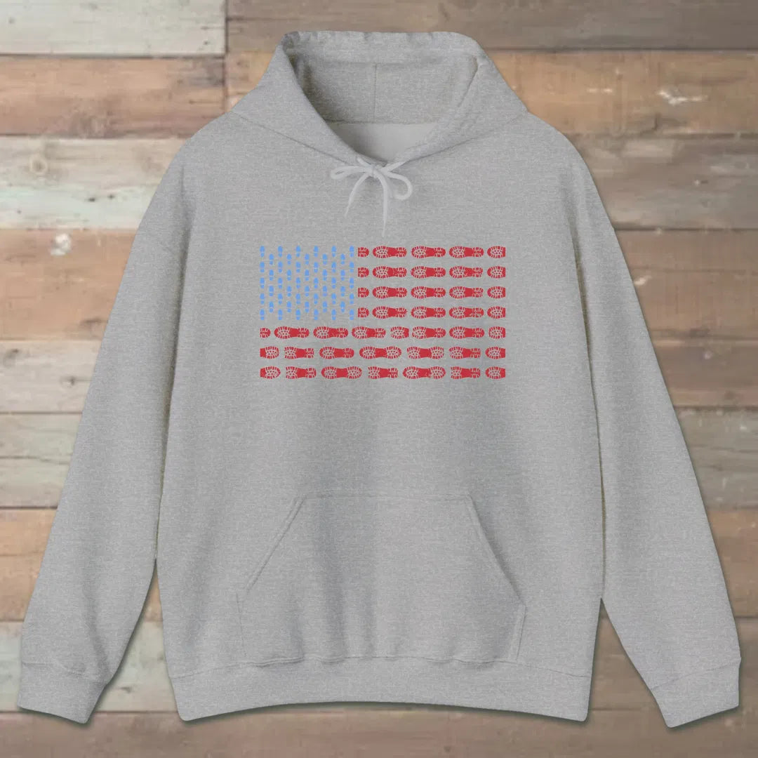 Boot Print Flag Hoodie Sport Grey Outdoor Nature Tee
