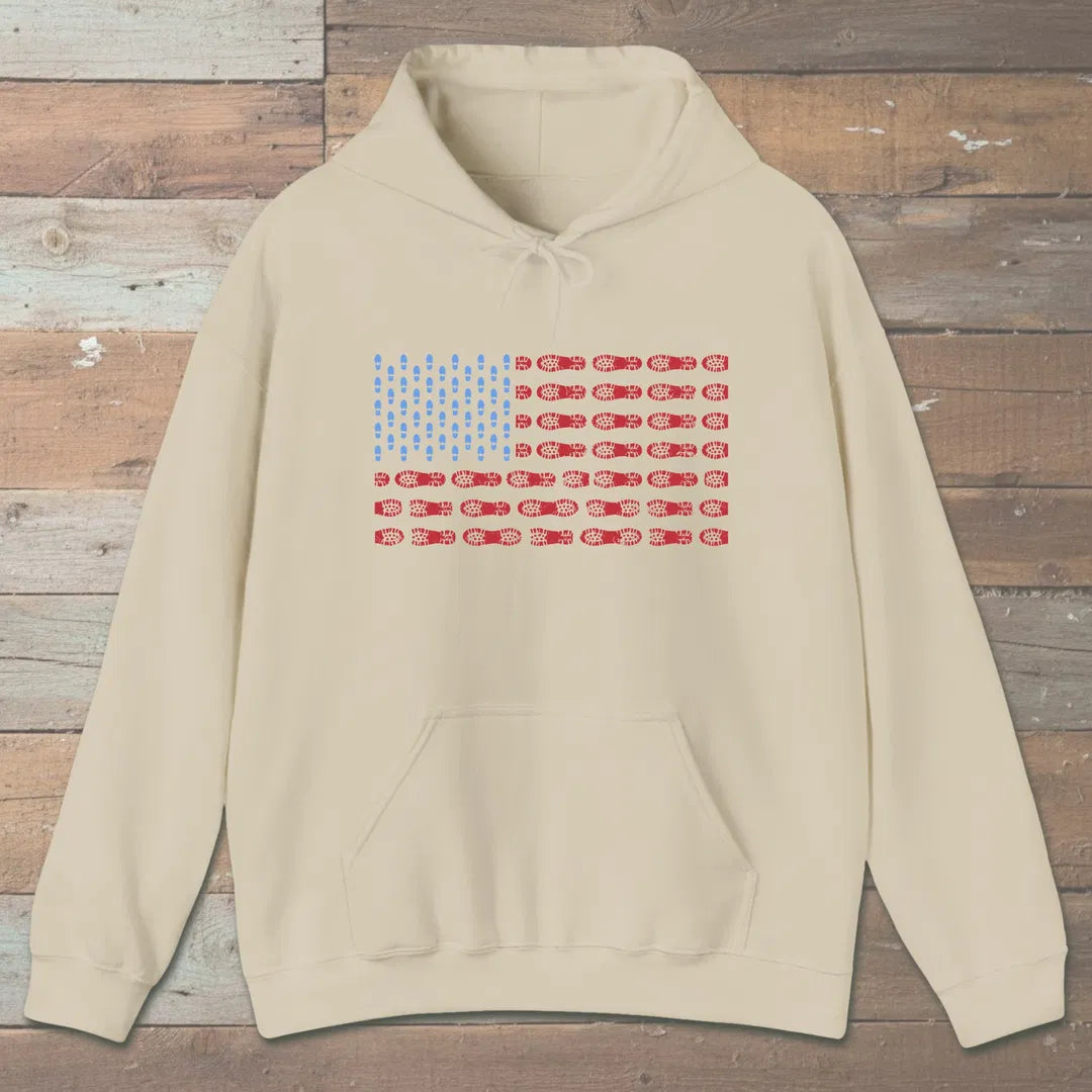 Boot Print Flag Hoodie Sand Outdoor Nature Tee