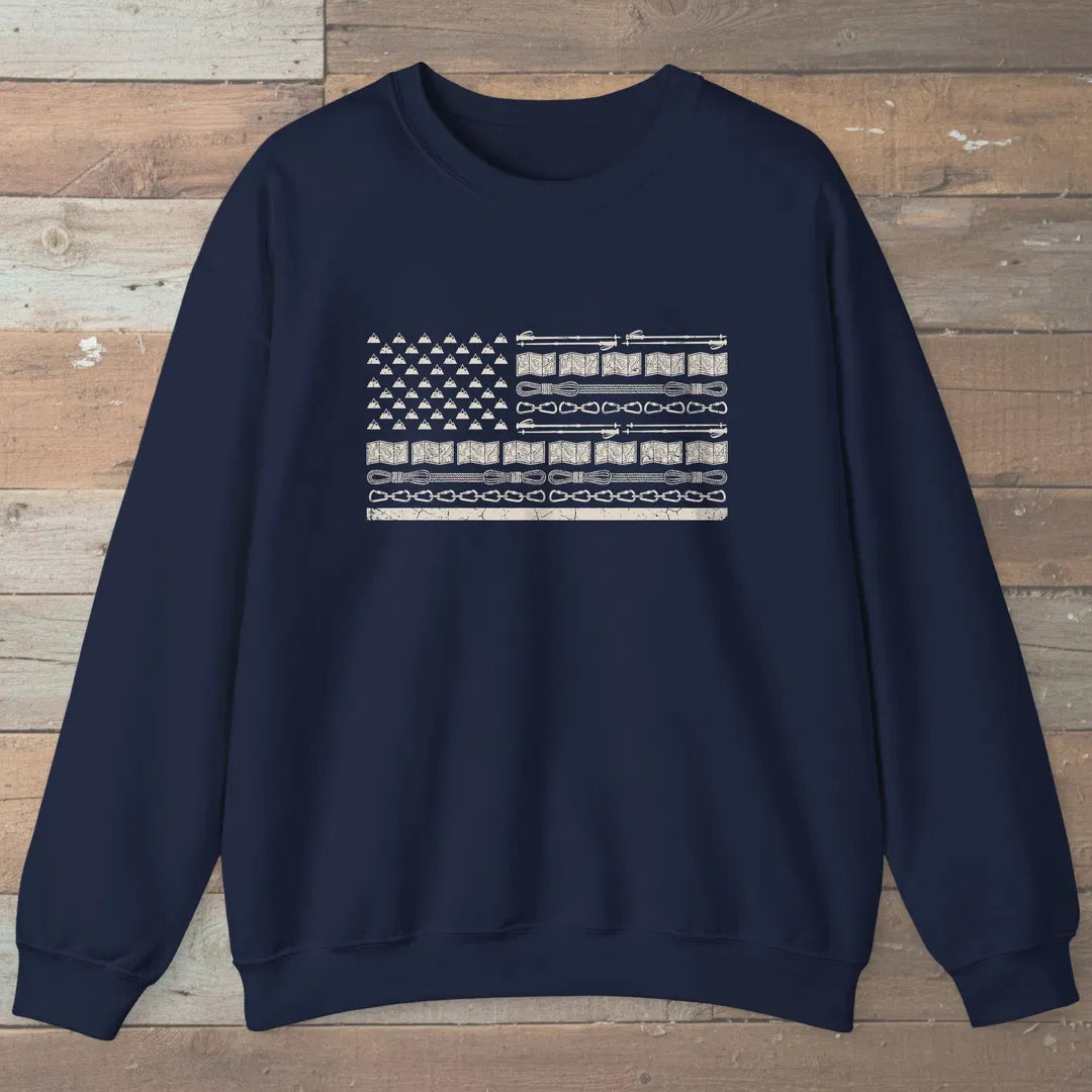 Trail Gear Flag Sweatshirt Navy Outdoor Nature Tee