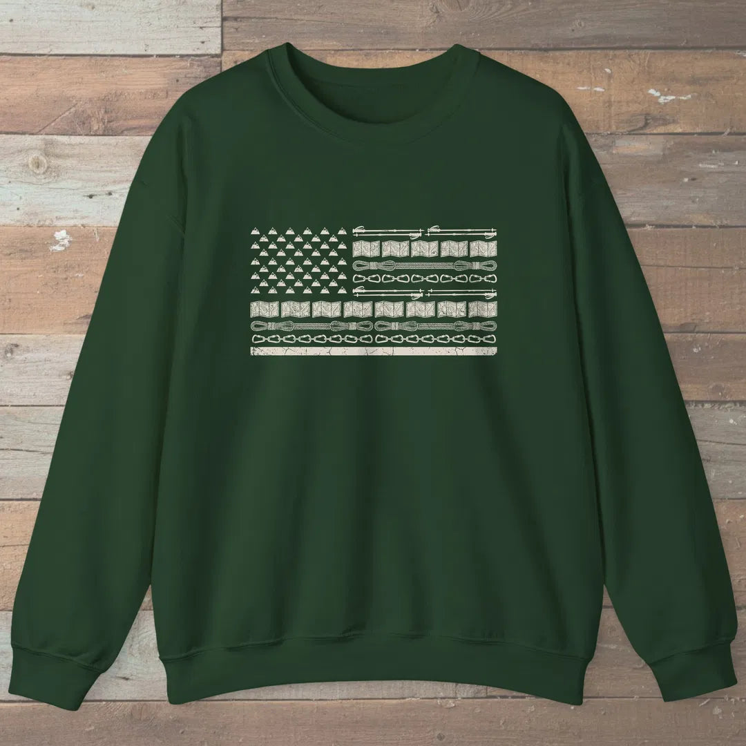 Trail Gear Flag Sweatshirt Forest Green Outdoor Nature Tee