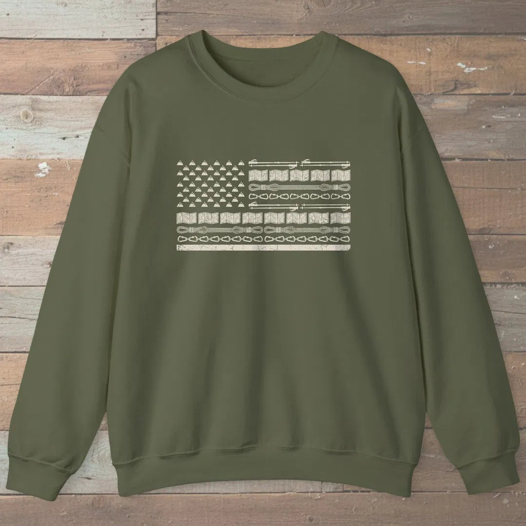 Trail Gear Flag Sweatshirt Military Green Outdoor Nature Tee