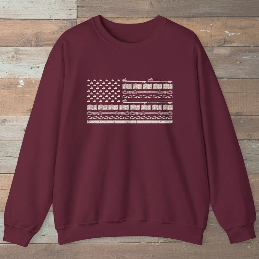 Trail Gear Flag Sweatshirt Maroon Outdoor Nature Tee