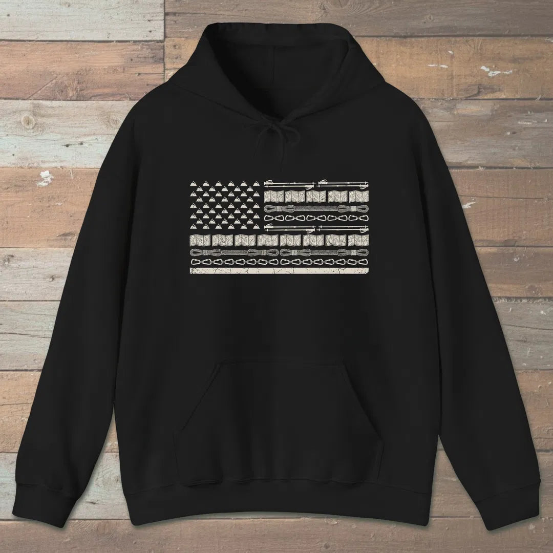 Trail Gear Flag Hoodie Black Outdoor Nature Tee