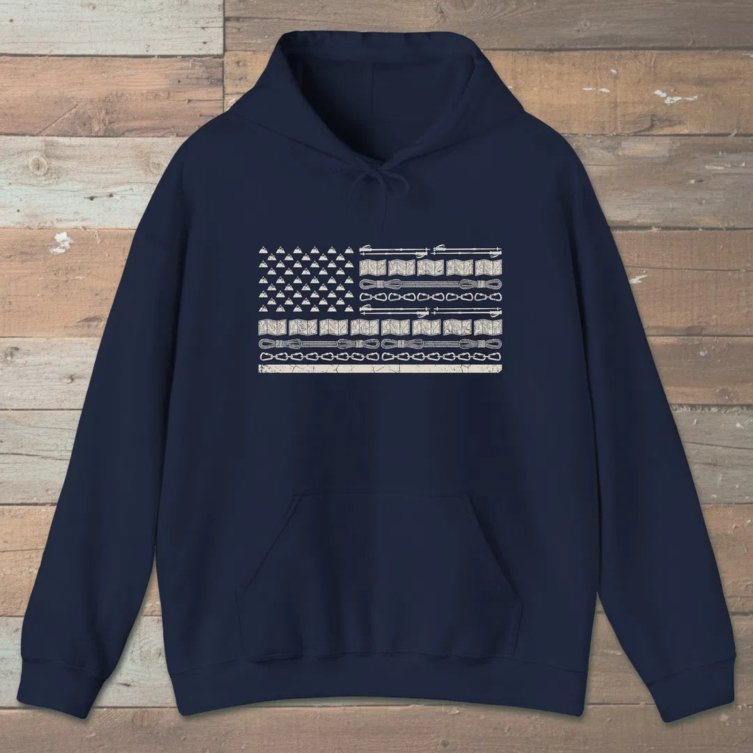 Trail Gear Flag Hoodie Navy Outdoor Nature Tee