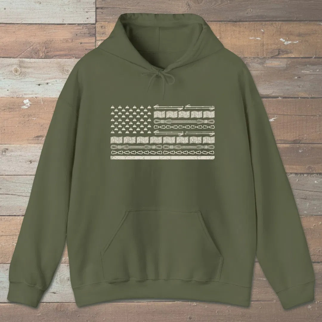 Trail Gear Flag Hoodie Military Green Outdoor Nature Tee