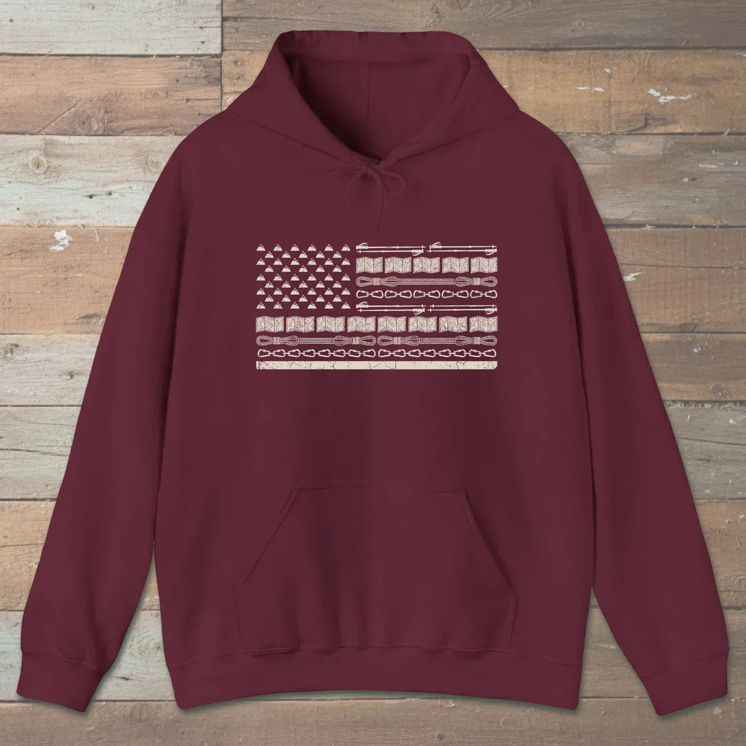Trail Gear Flag Hoodie Maroon Outdoor Nature Tee