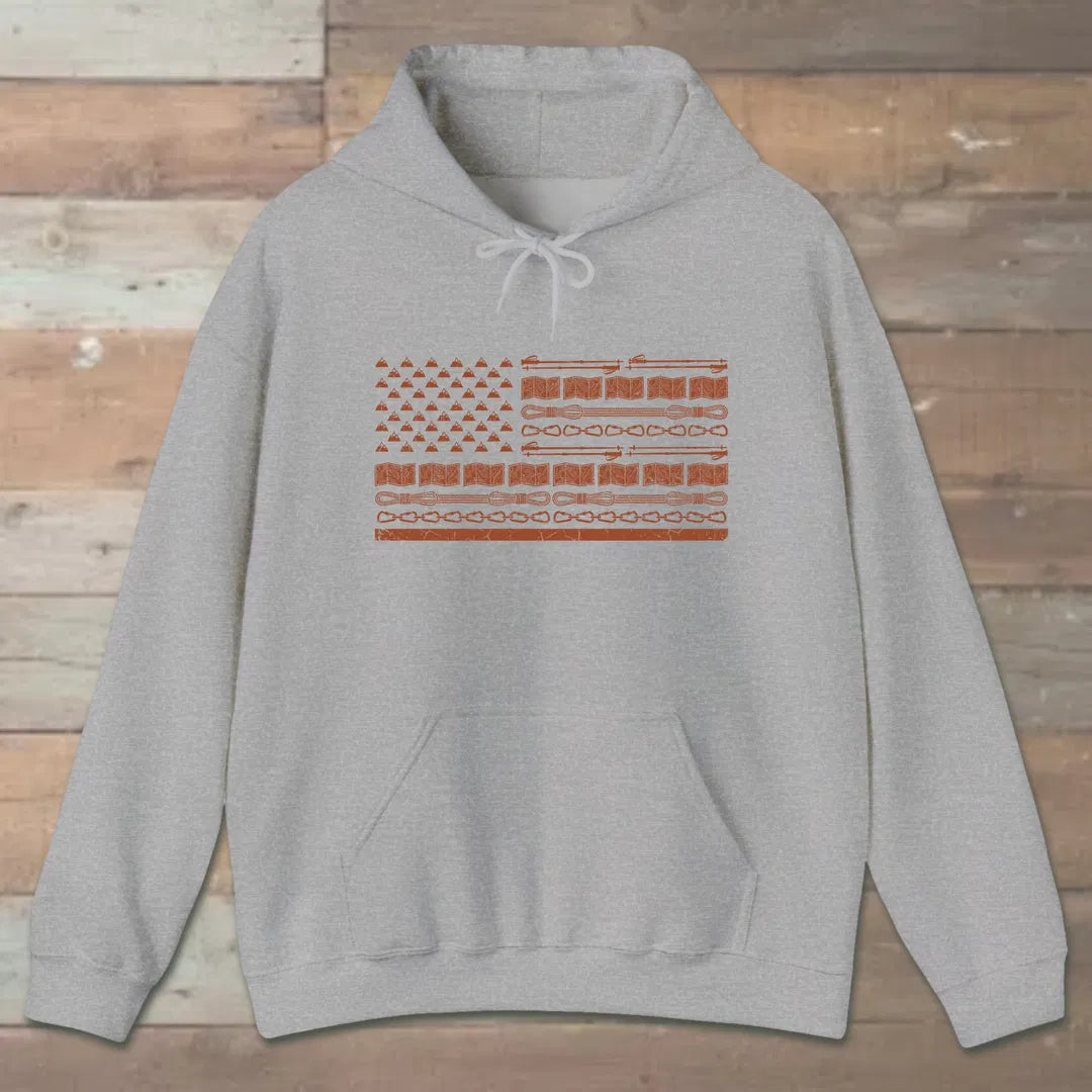 Trail Gear Flag Hoodie Sport Grey Outdoor Nature Tee