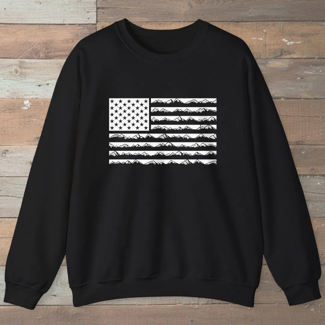 Ridgeline Flag Sweatshirt Black Outdoor Nature Tee