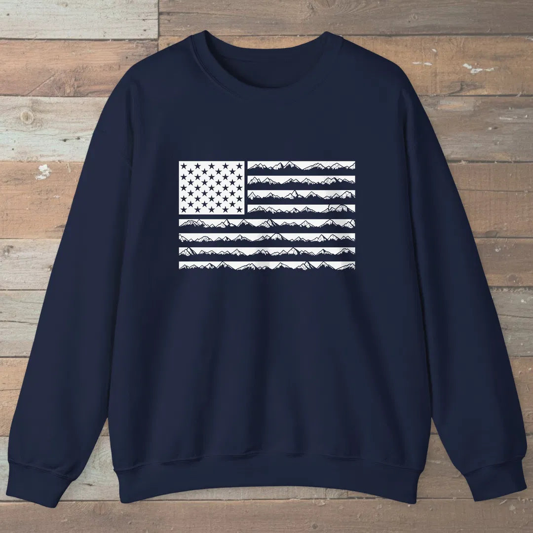 Ridgeline Flag Sweatshirt Navy Outdoor Nature Tee