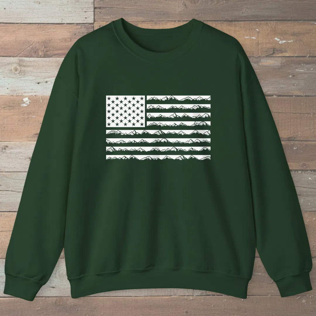 Ridgeline Flag Sweatshirt Forest Green Outdoor Nature Tee